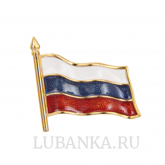 Значок Флаг России серебро c позолотой